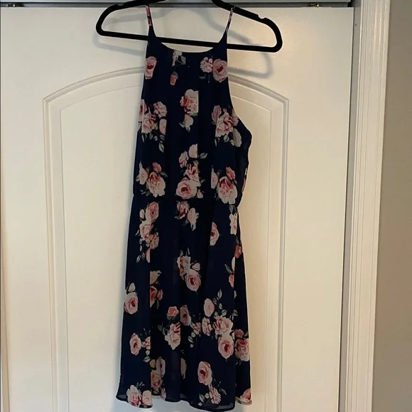 NWOT! Francesca's Blue Rain Floral Navy Blue Dress - Picture 1 of 4